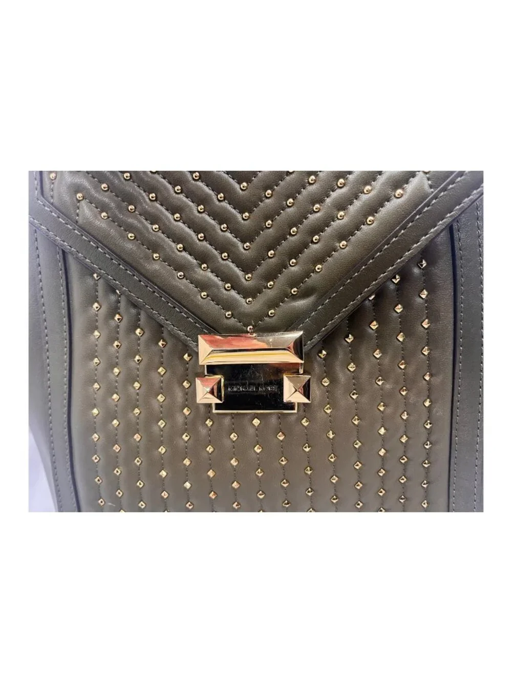 Michael Kors Whitney Studded Lamb Leather Backpack Olive Gold